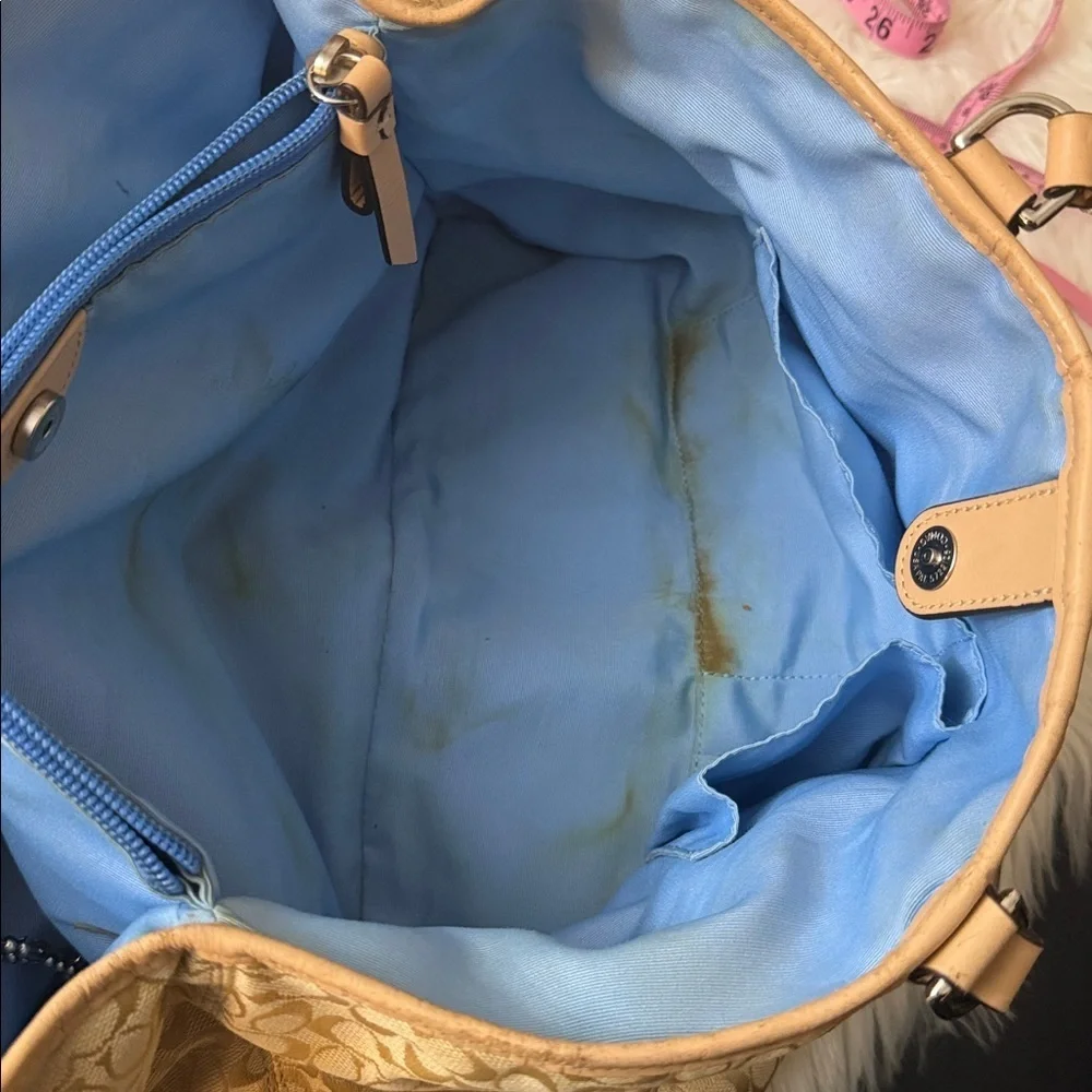 Coach Tan and Blue Shoulder Bag#F26130